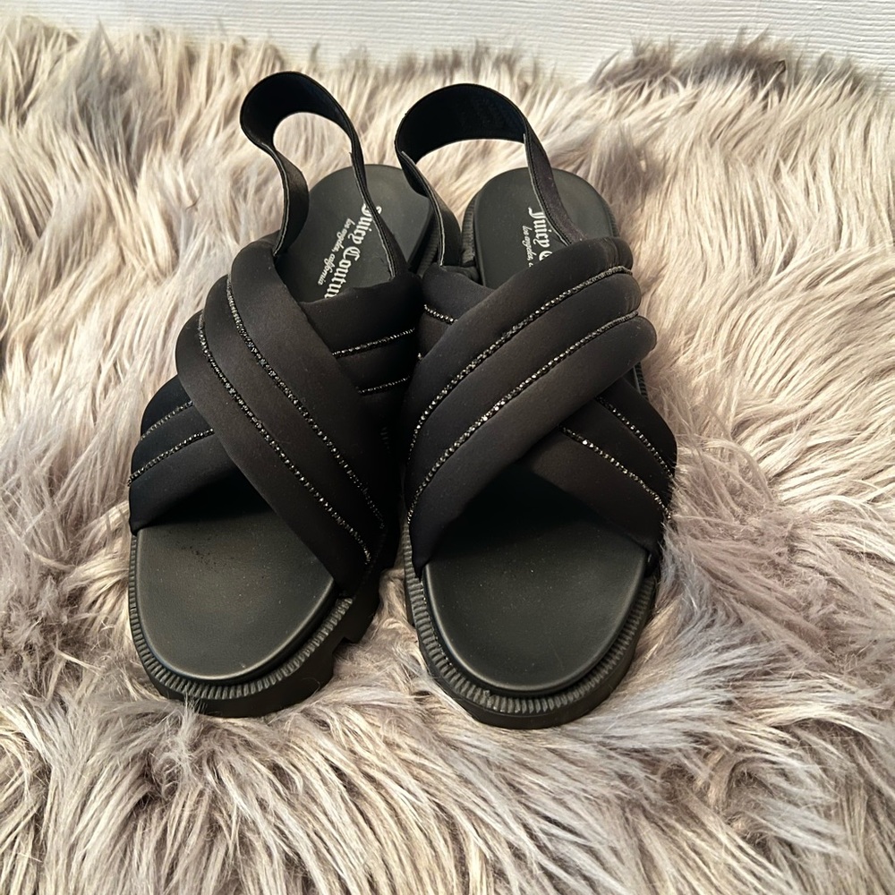 Juicy Couture Black Lug Heel Sandal with Sparkly Detail-NWOT